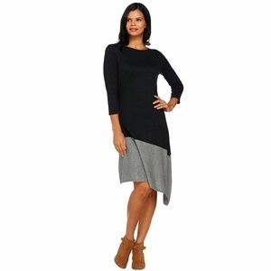 Sweater Dress H by Halston Heritage Black Gray Size XS Asymmetrical 3/4 Sleeve
